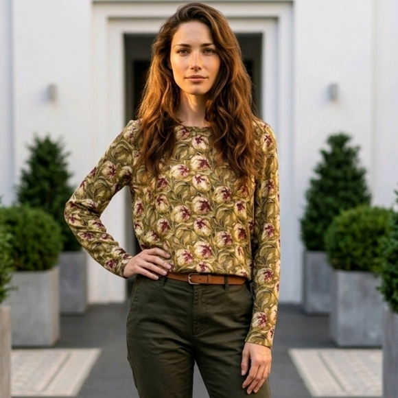 Philosophy Tops - Philosophy Gold Floral Fringe Blouse S Boho Chiffon Long Sleeve Top Artsy Glam